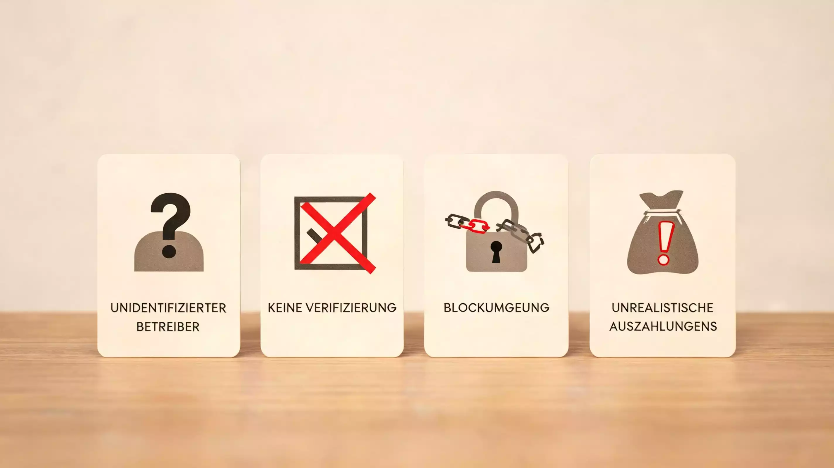 Geordnete Warnkarten für die Prüfung unsicherer Glücksspielangebote